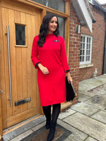 Red Knitted Crew Neck Dress Zara